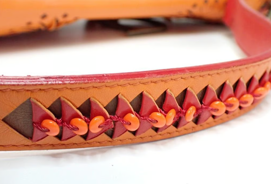 Christian Dior Laser Cut Floral Saddle Bag Orange & Red Calfskin