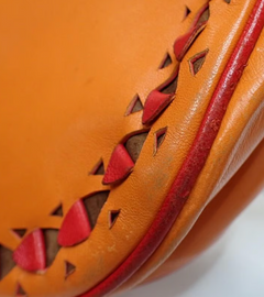 Christian Dior Laser Cut Floral Saddle Bag Orange & Red Calfskin