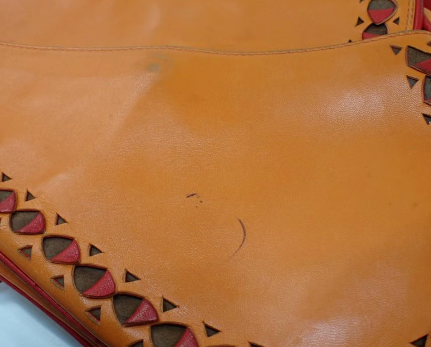 Christian Dior Laser Cut Floral Saddle Bag Orange & Red Calfskin