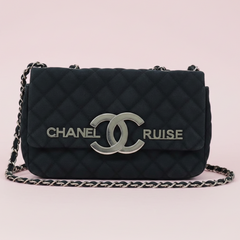 Chanel Cruise Canvas Flap Shoulder Bag in Navy