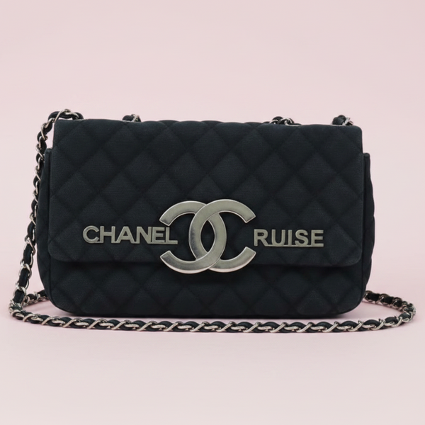 Chanel Cruise Canvas Flap Shoulder Bag in Navy