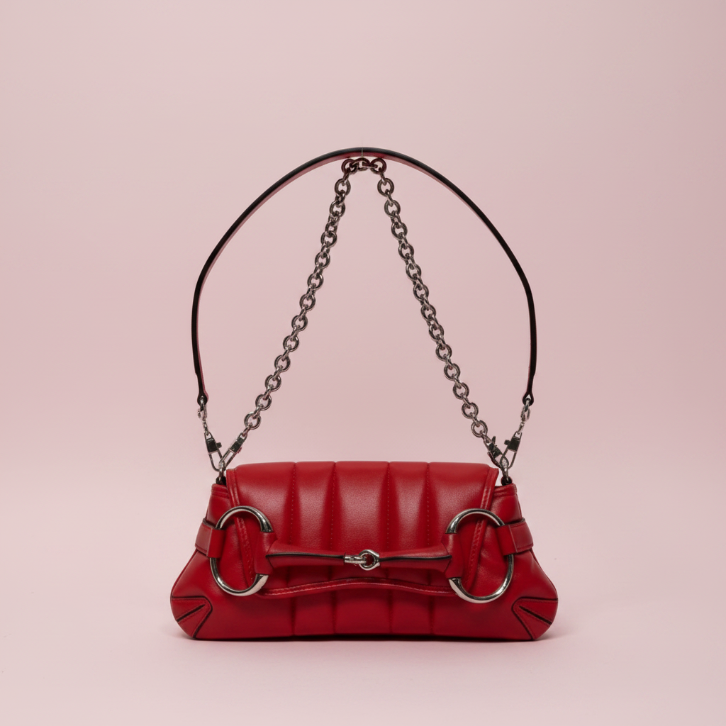 Gucci Horsebit Chain Shoulder Bag Red Quilted Leather