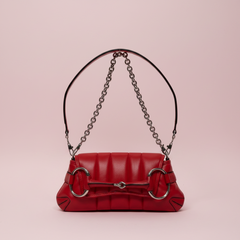 Gucci Horsebit Chain Shoulder Bag Red Quilted Leather