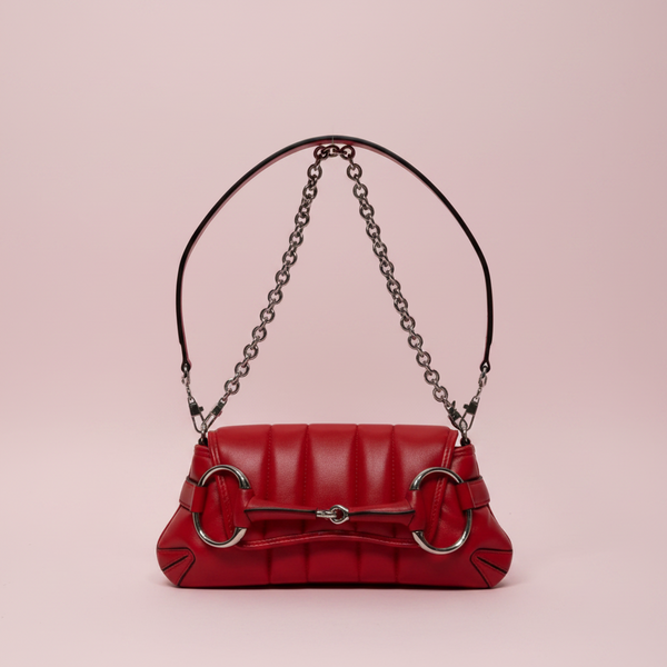 Gucci Horsebit Chain Shoulder Bag Red Quilted Leather
