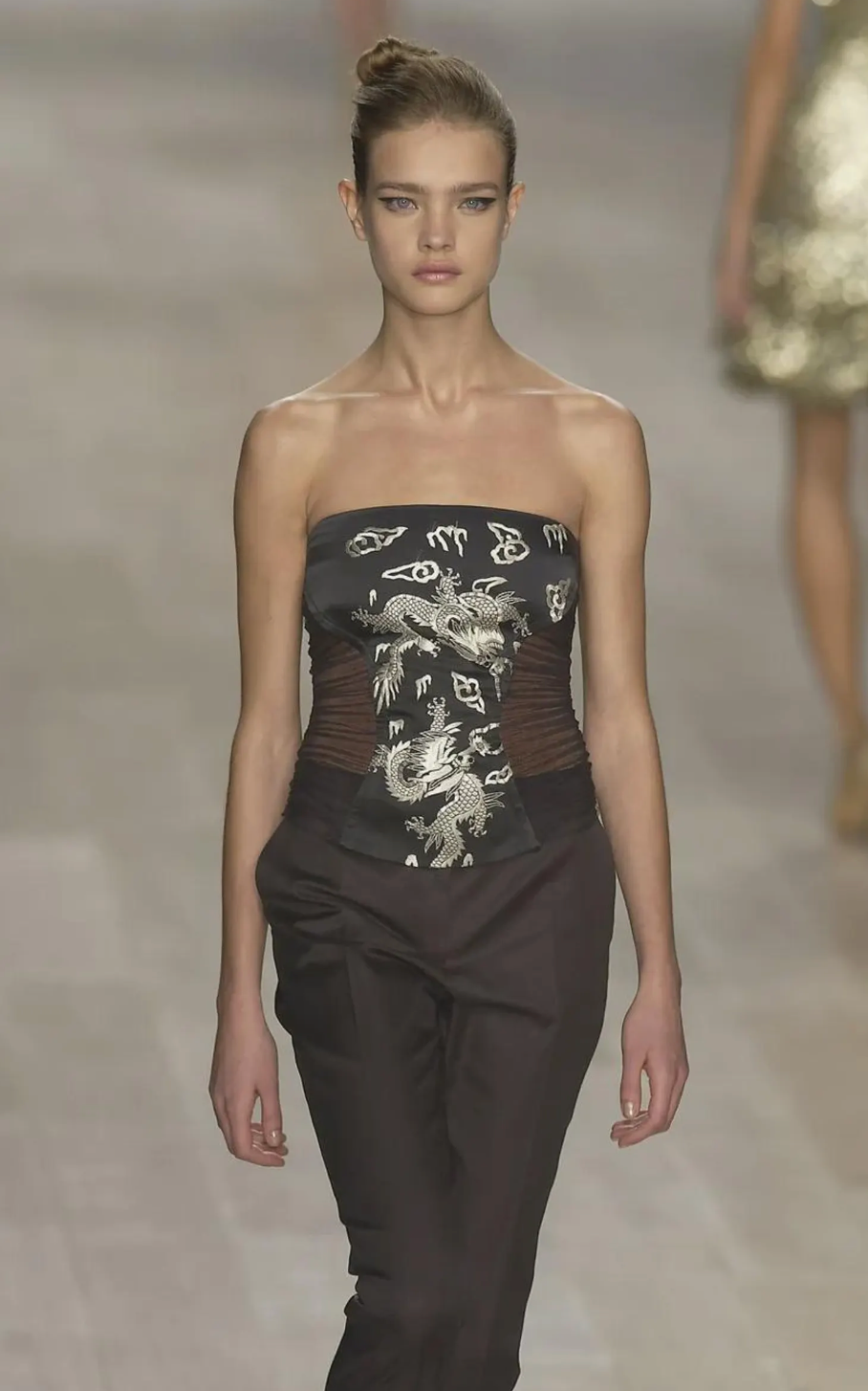 Blumarine by Anna Molinari Spring/Summer 2003 Runway Dragon Embroidered Bustier & Trouser Set