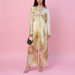 Roberto Cavalli Gold Printed Silk Pajama Set (MULTIPLE WAYS TO WEAR)