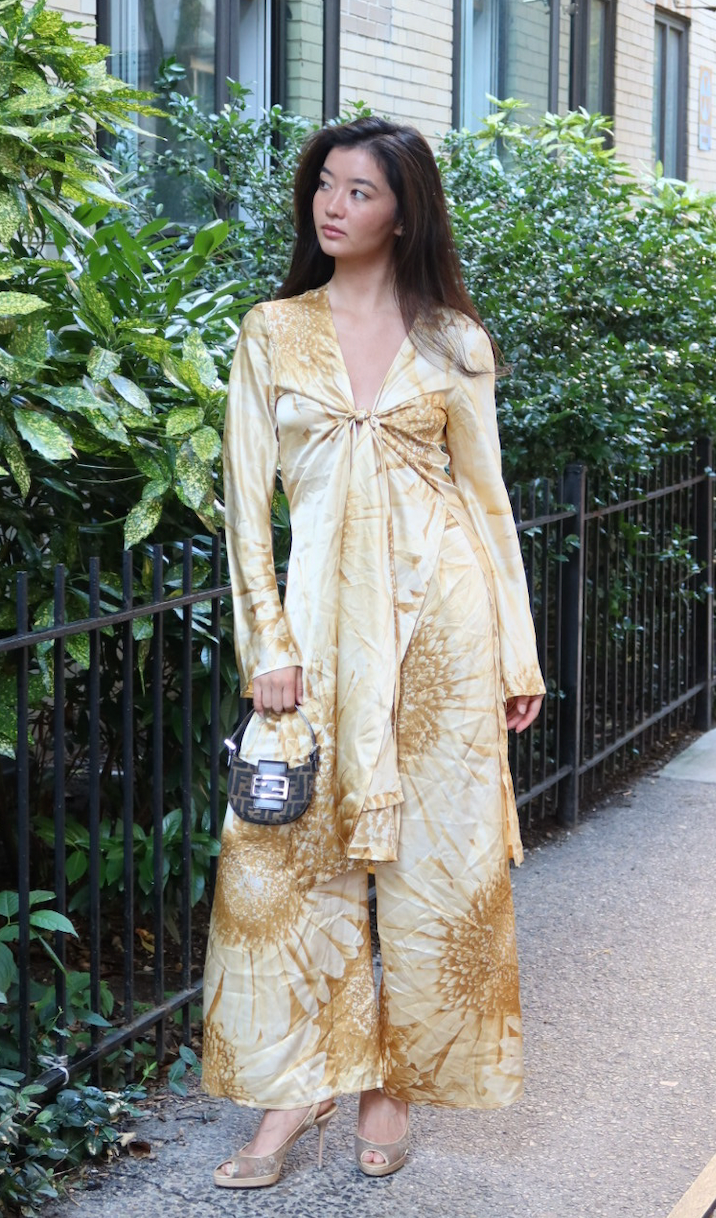 Roberto Cavalli Gold Printed Silk Pajama Set (MULTIPLE WAYS TO WEAR)
