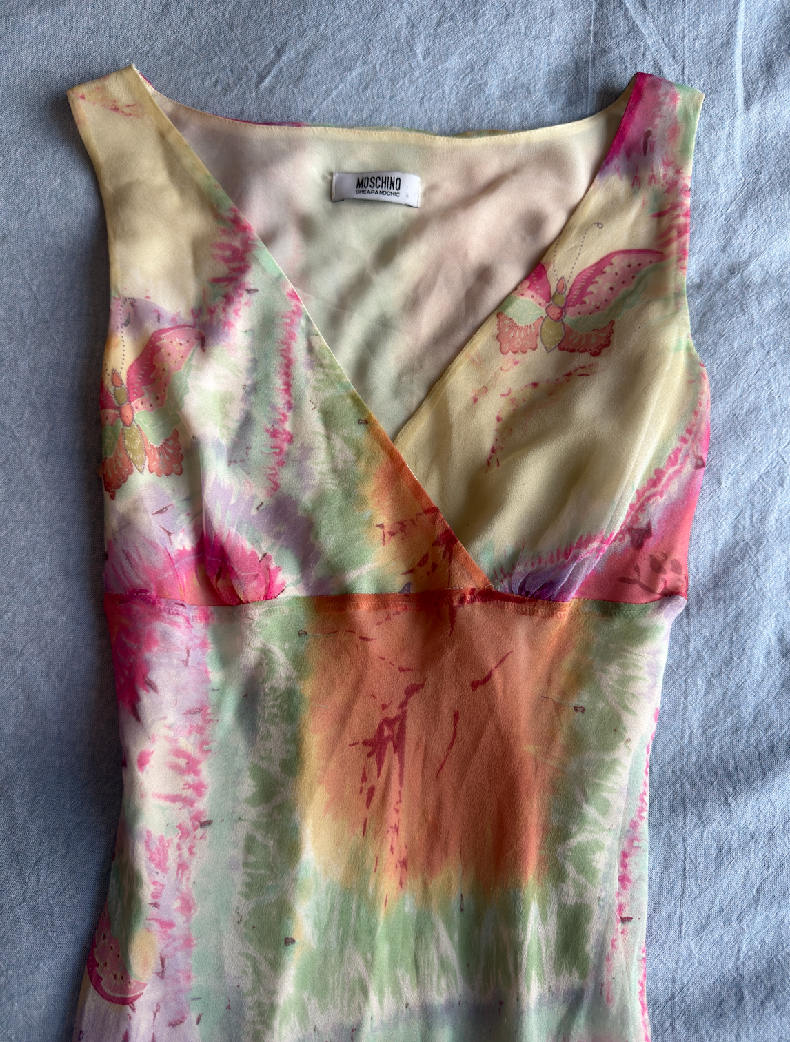 Moschino Cheap and Chic Vintage Silk Tie Dye Butterfly Dress