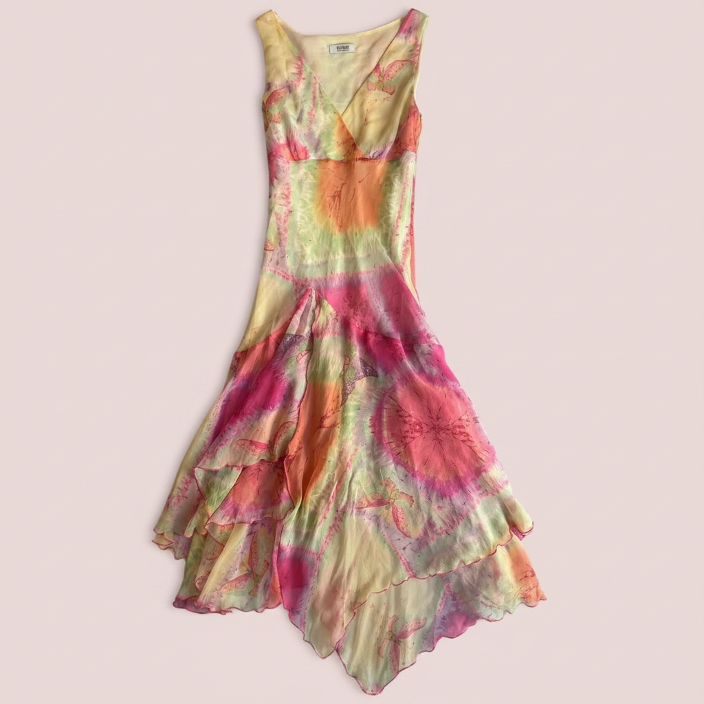 Moschino Cheap and Chic Vintage Silk Tie Dye Butterfly Dress