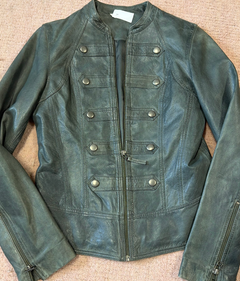 Promod Military-Style Leather Zip Jacket Jackets Dark Grey