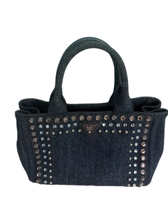 Prada Studded Denim Canapa Tote Bag