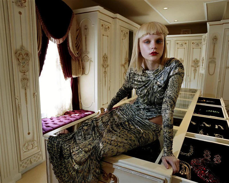 SS2003 Roberto Cavalli  - Snake Print Silk Corset & Skirt Set -Seen in Vogue Italia September 2003 by Steven Meisel