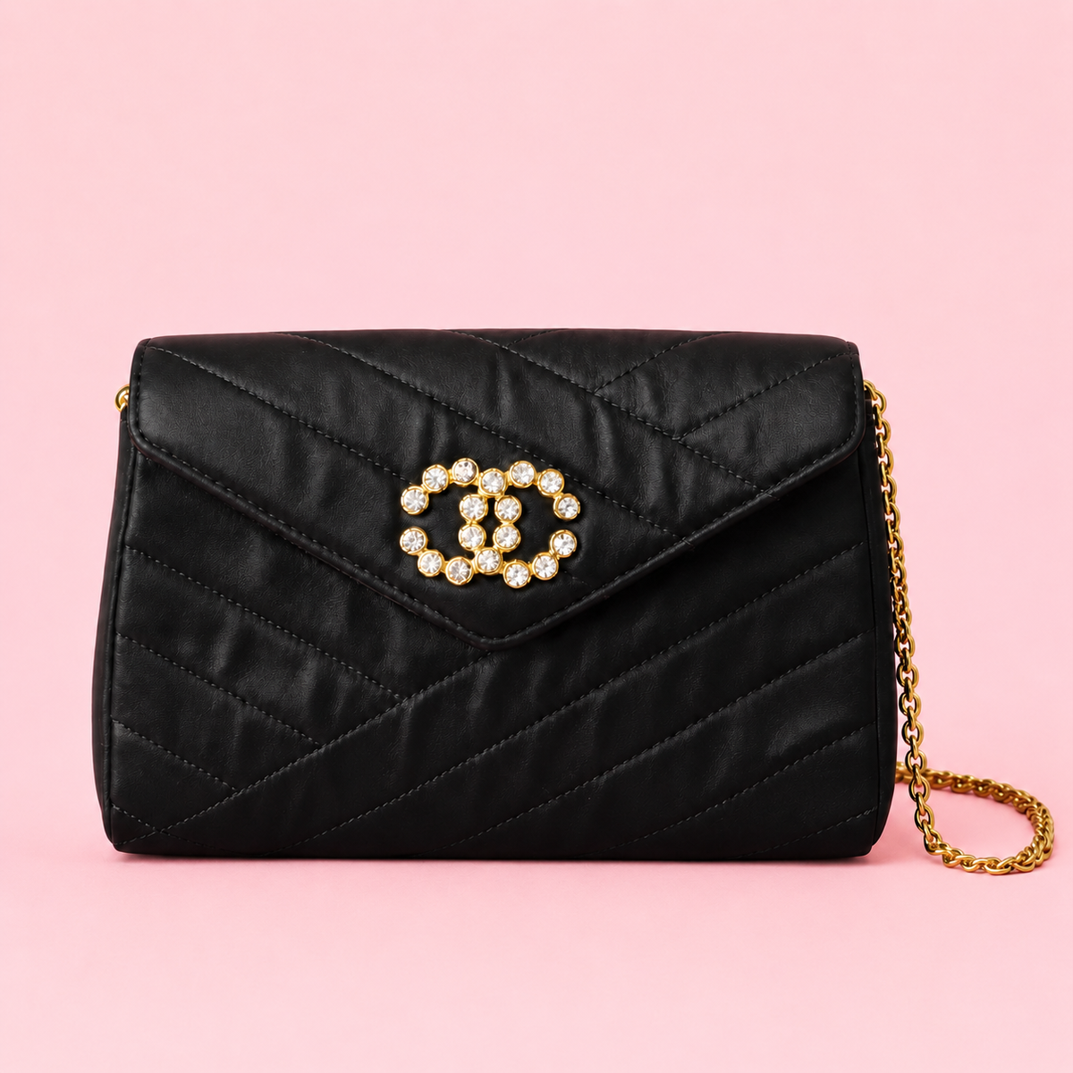Chanel Black Satin Crystal CC Wallet on Chain