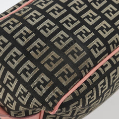 Fendi Zucchino Pink & Black Canvas Top Handle Bag with Leather Trim
