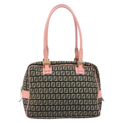 Fendi Zucchino Pink & Black Canvas Top Handle Bag with Leather Trim
