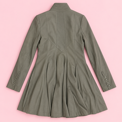 Grey Leather Pleated Longline Jacket
