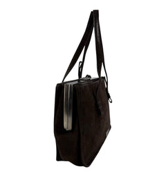 Prada Dark Brown Textured Suede Frame Handbag