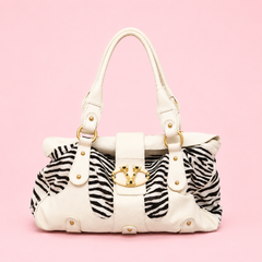Valentino Zebra Pony Hair & White Leather Shoulder Bag c. 2005