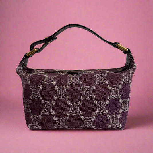Celine Macadam Triomphe Burgundy Denim Pouch Bag