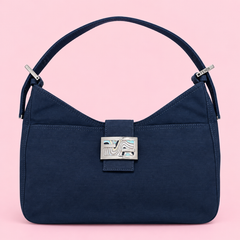 Fendi Navy Wave Buckle Hobo Bag