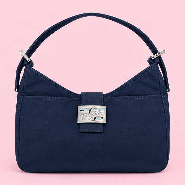 Fendi Navy Wave Buckle Hobo Bag