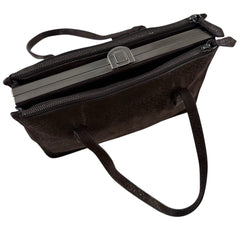 Prada Dark Brown Textured Suede Frame Handbag