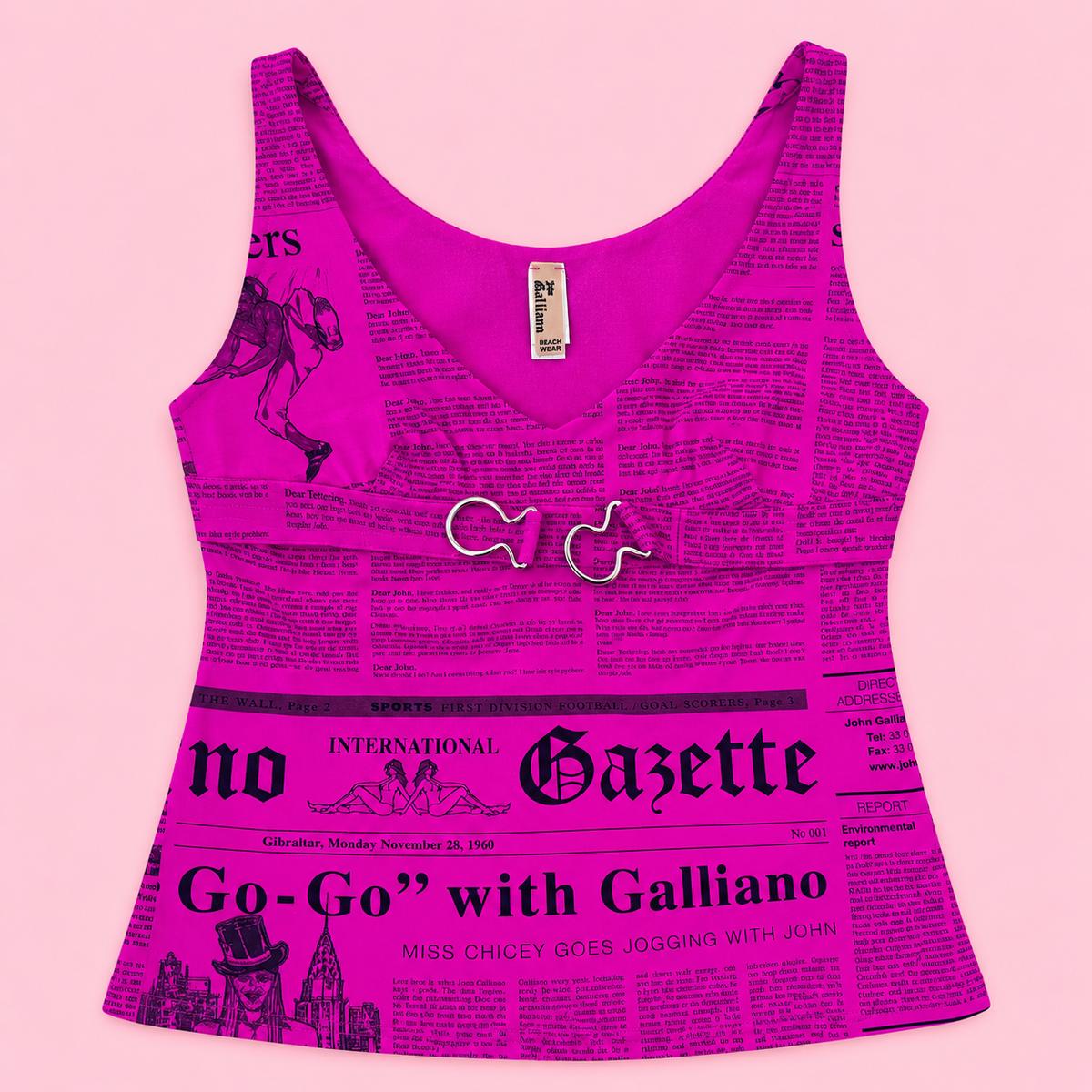 John Galliano Gazette Newspaper Print Buckle Top