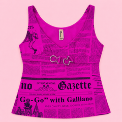 John Galliano Gazette Newspaper Print Buckle Top