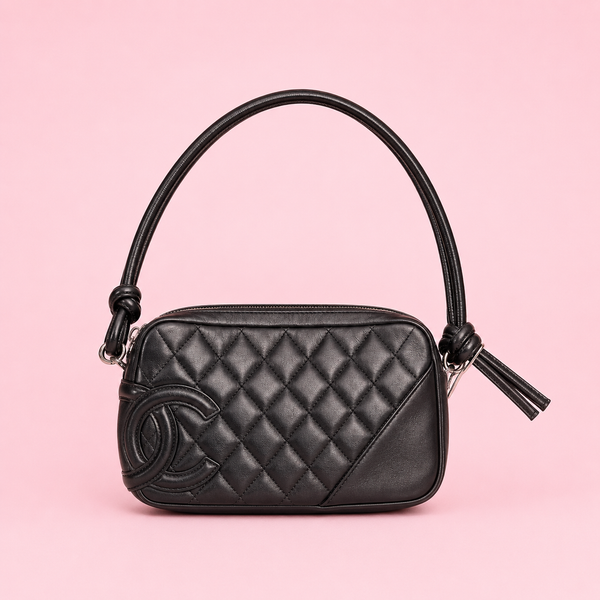 Chanel Cambon Ligne Black Quilted Lambskin Pochette Shoulder Bag