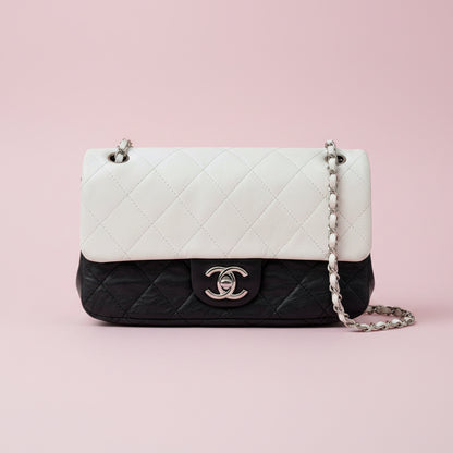Chanel Flap Black/White Leather Crossbody Bag