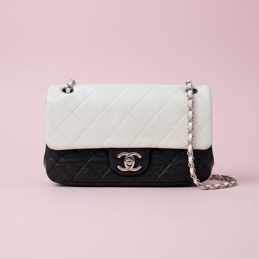 Chanel Flap Black/White Leather Crossbody Bag