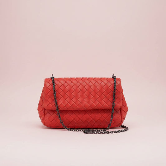 Bottega Veneta Intrecciato Red Chain Shoulder Bag