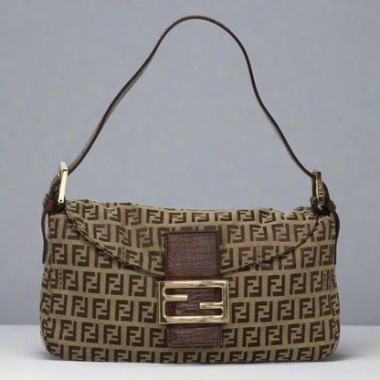 Fendi Zucchino Canvas Mamma Baguette Shoulder Bag (comes with duster)