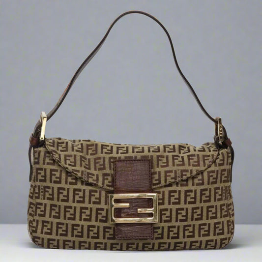 Fendi Zucchino Canvas Mamma Baguette Shoulder Bag (comes with duster)