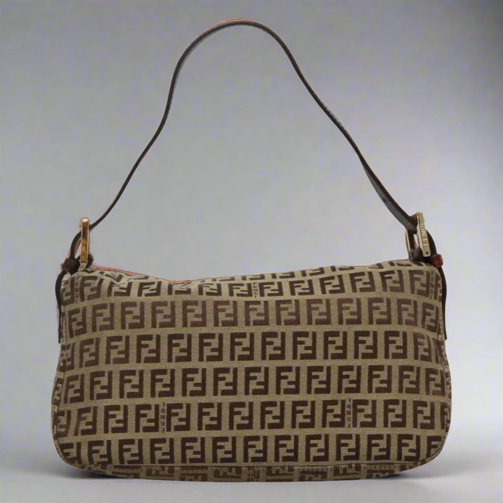 Fendi Zucchino Canvas Mamma Baguette Shoulder Bag (comes with duster)