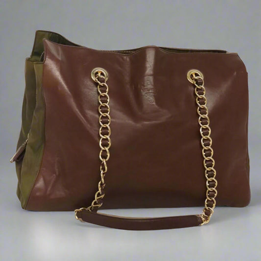 PRADA Chain Shoulder Bag Leather Brown