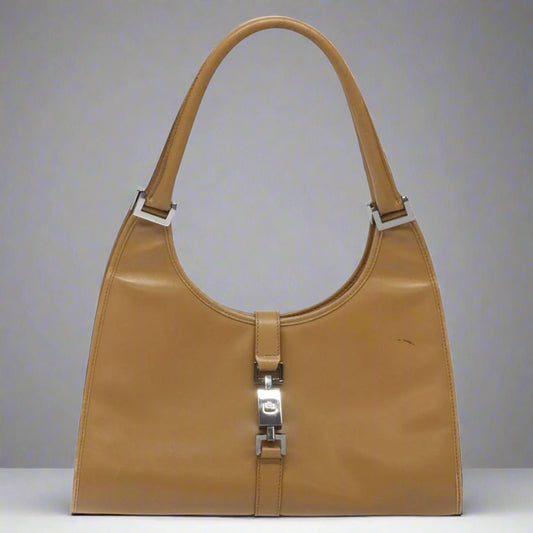 GUCCI Jackie Hand Bag Leather Beige Silver