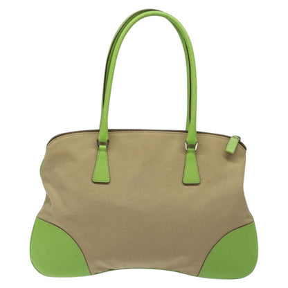 Prada Shoulder Bag Canvas Beige Green
