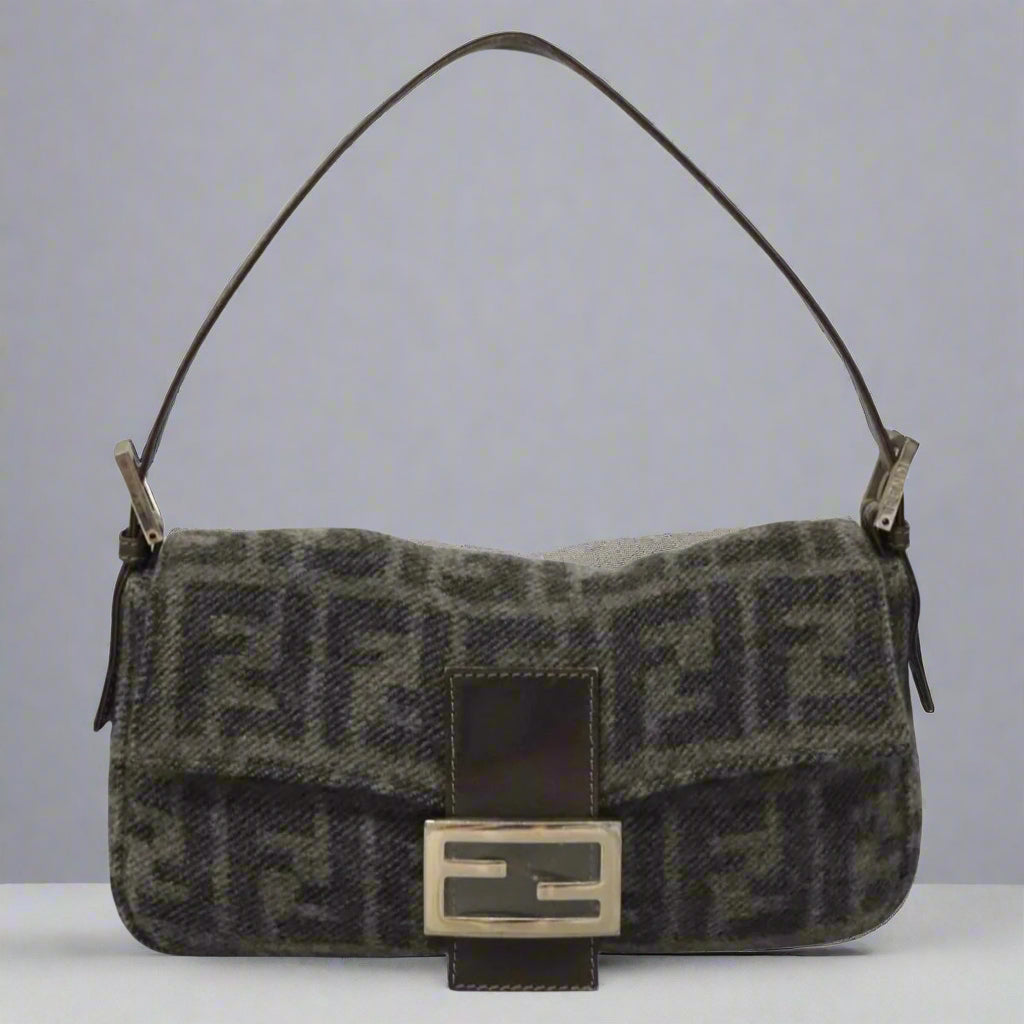 FENDI Zucca Canvas Mamma Baguette Wool Gray (comes with duster)
