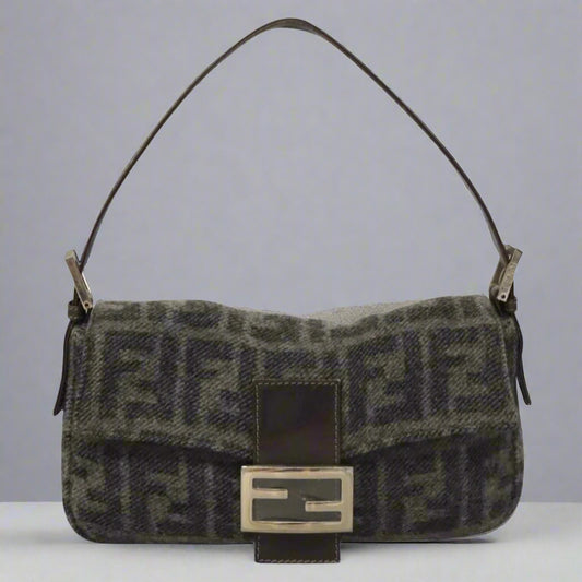 FENDI Zucca Canvas Mamma Baguette Wool Gray (comes with duster)