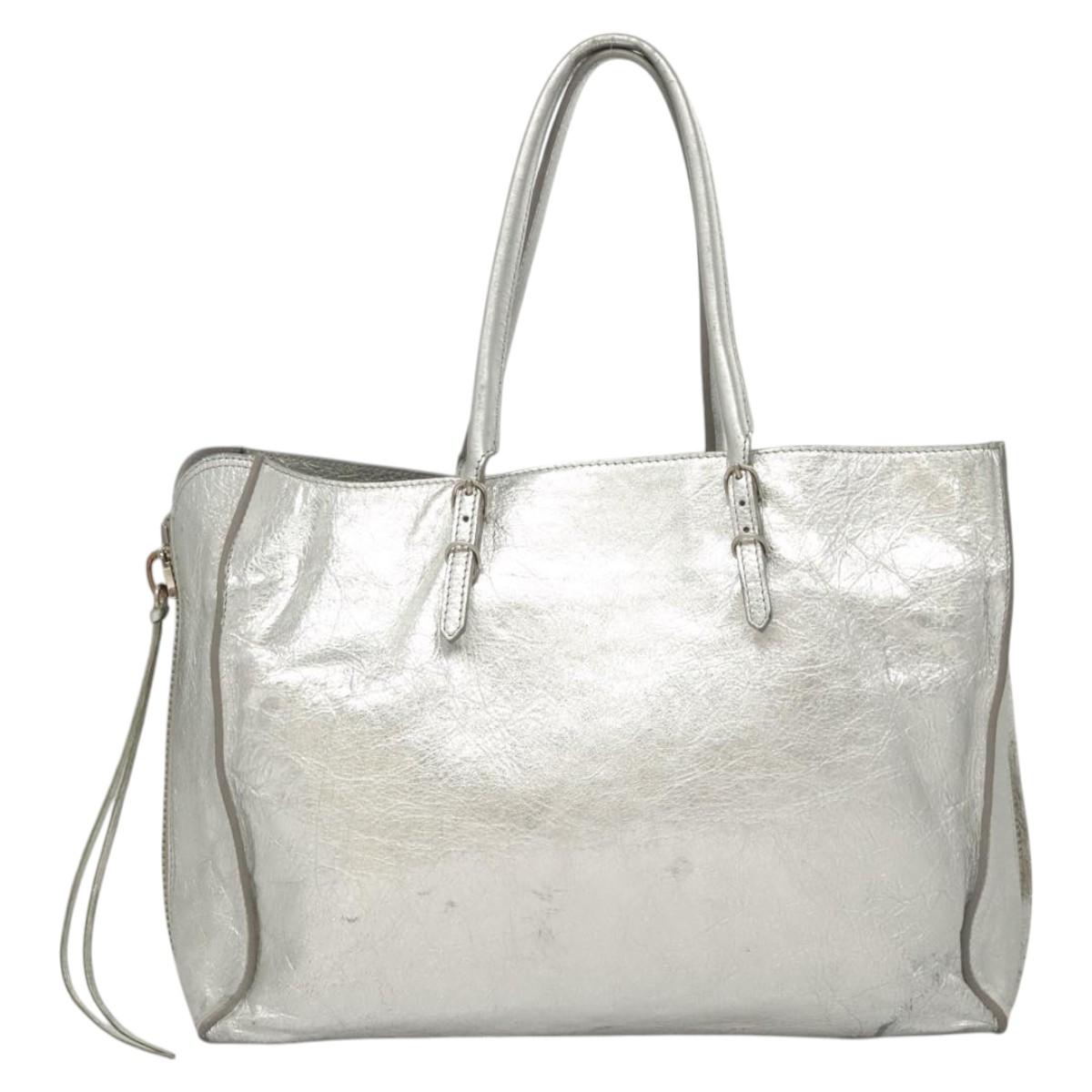 BALENCIAGA Paper Hand Bag Leather Silver