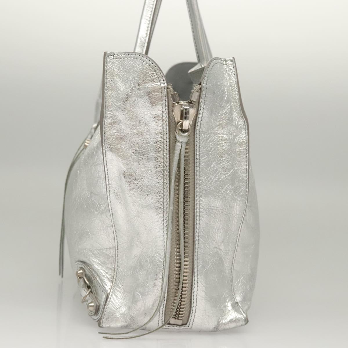 BALENCIAGA Paper Hand Bag Leather Silver