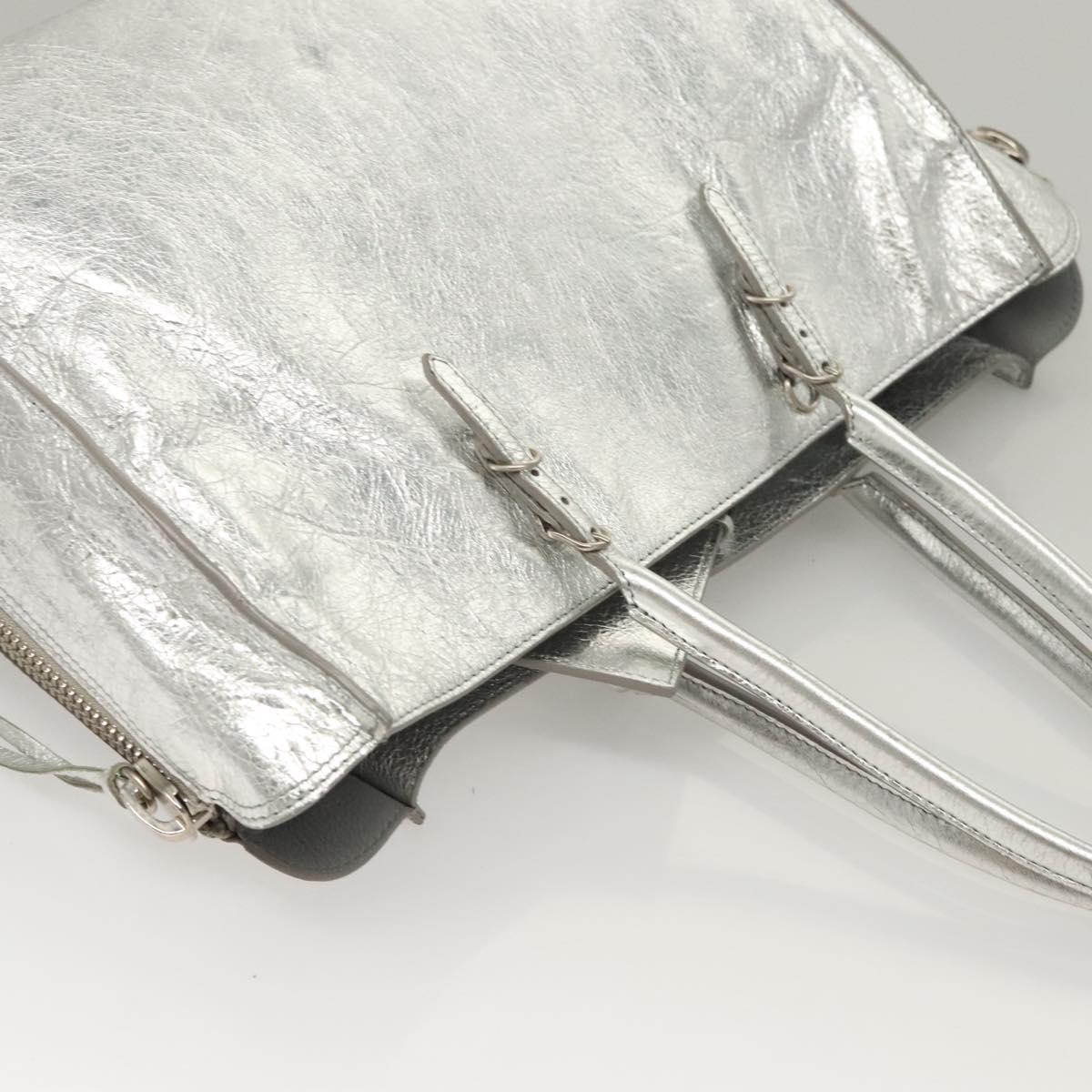 BALENCIAGA Paper Hand Bag Leather Silver