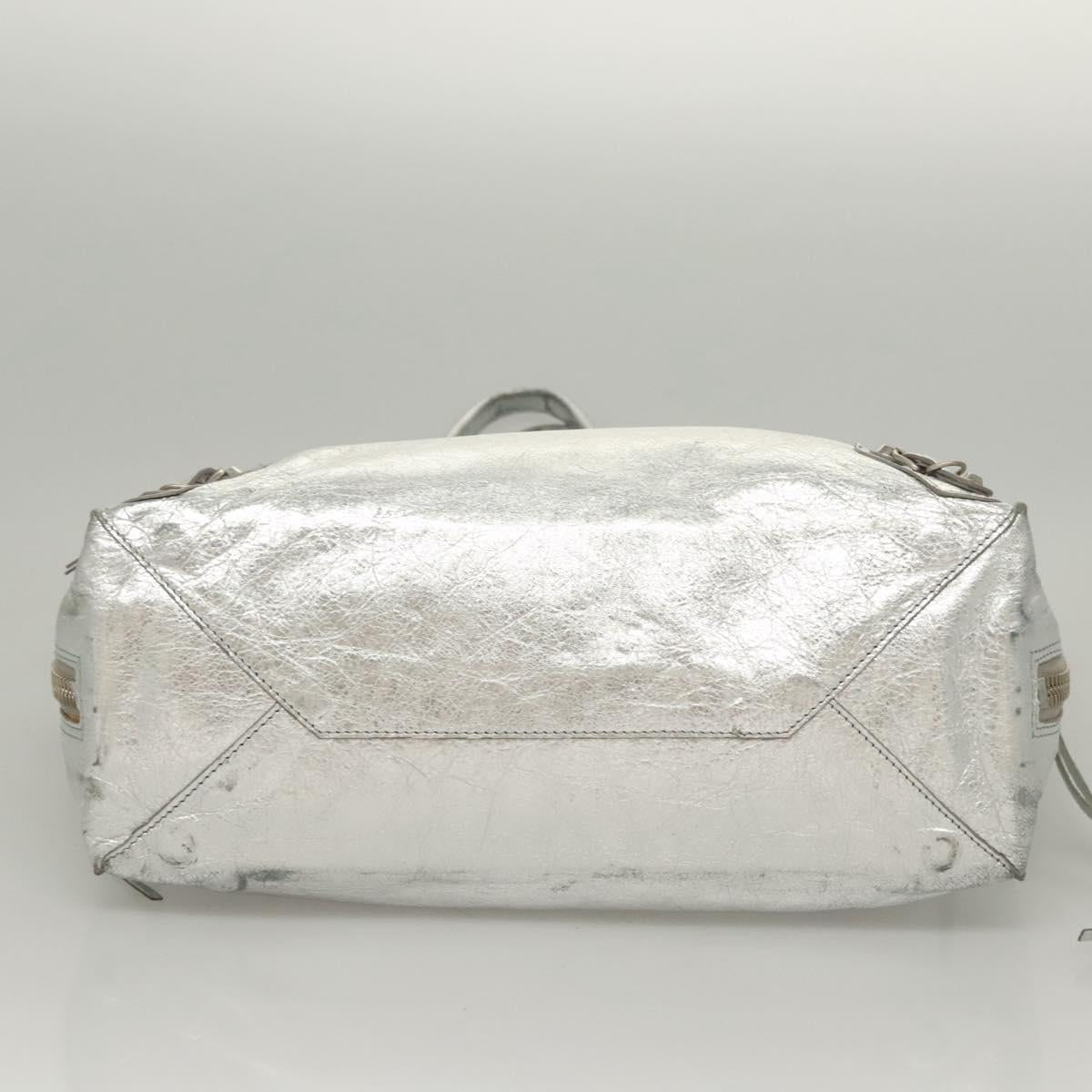 BALENCIAGA Paper Hand Bag Leather Silver