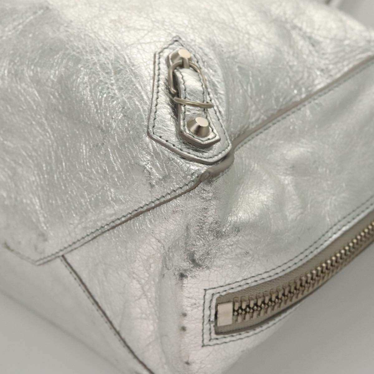 BALENCIAGA Paper Hand Bag Leather Silver