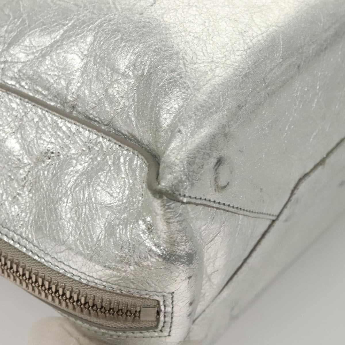 BALENCIAGA Paper Hand Bag Leather Silver