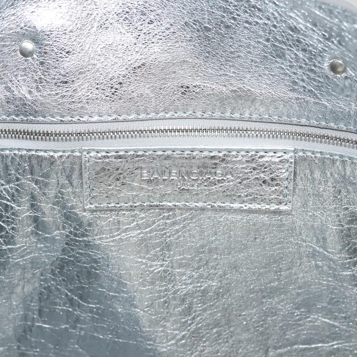 BALENCIAGA Paper Hand Bag Leather Silver