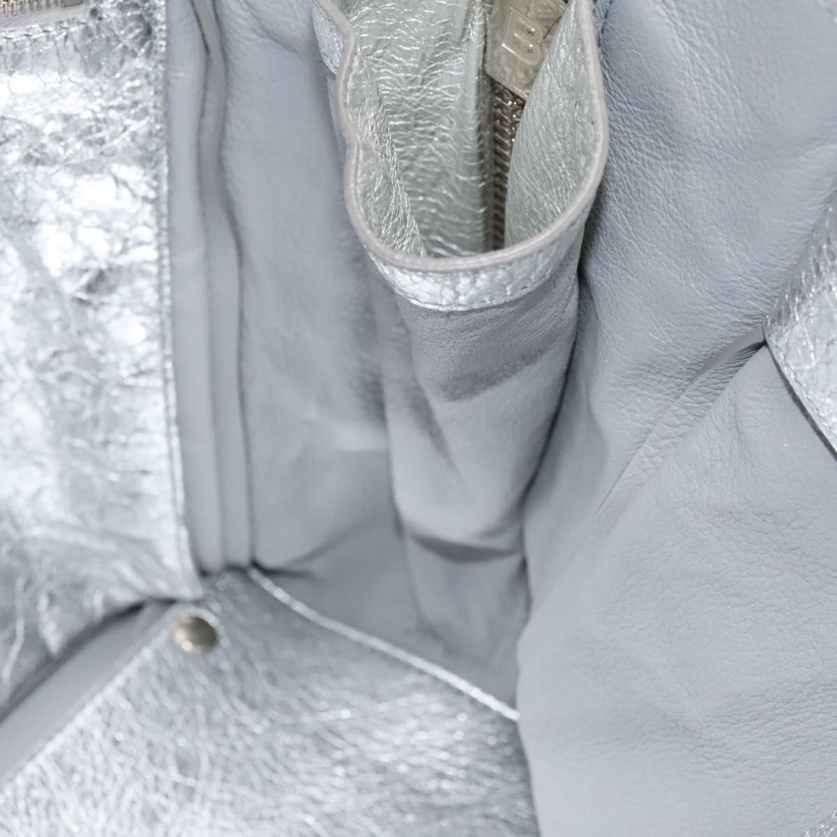 BALENCIAGA Paper Hand Bag Leather Silver