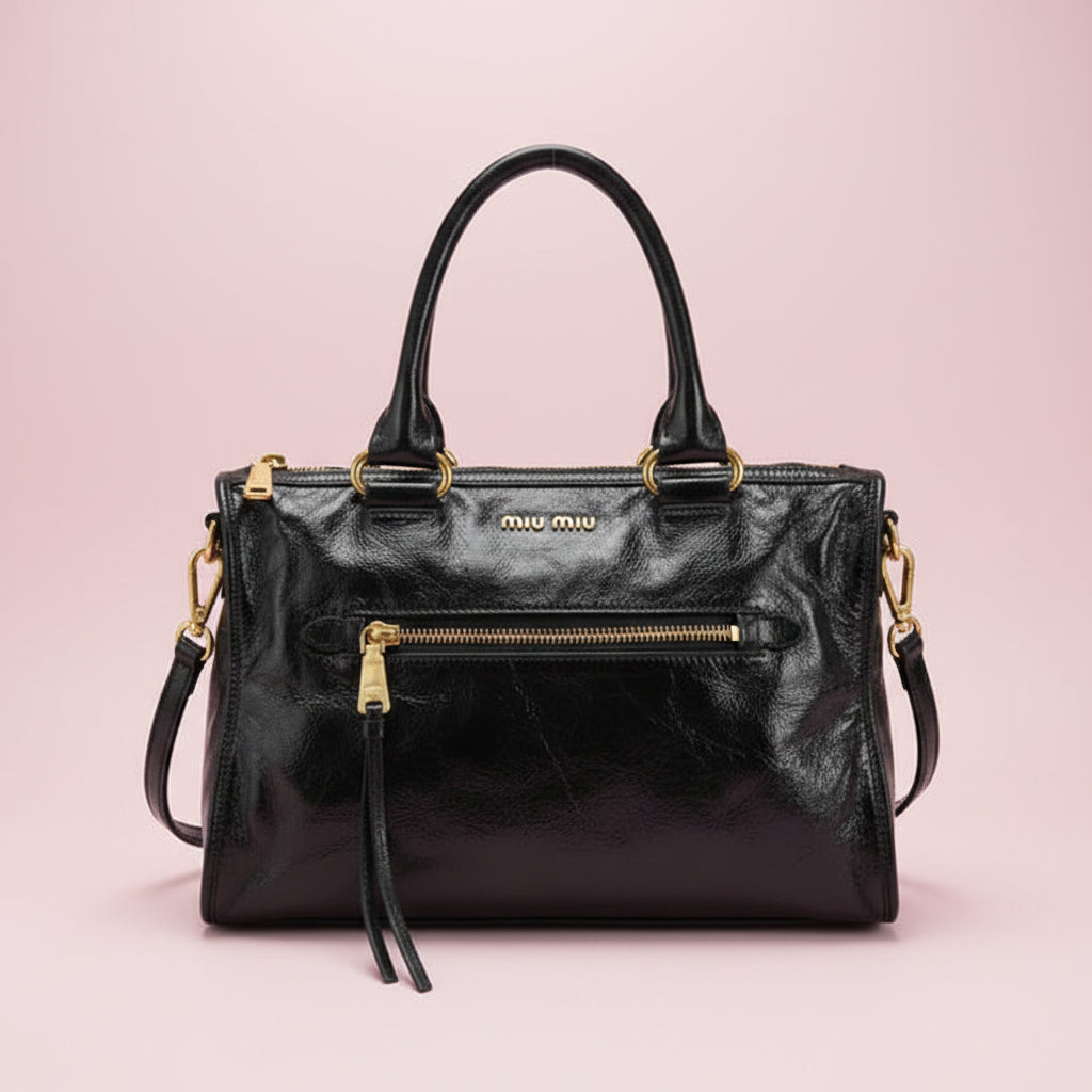 Miu Miu Black Leather Shine Vitello Bag