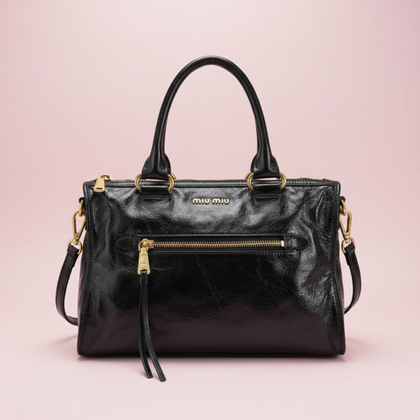 Miu Miu Black Leather Shine Vitello Bag